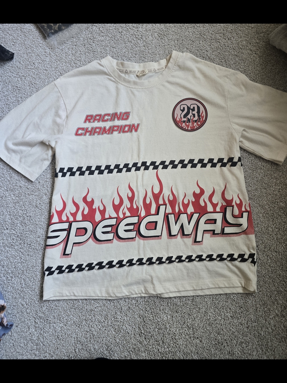Recycled Threads Beige Racing Champion Speedway Graphic Tee - Size Medium